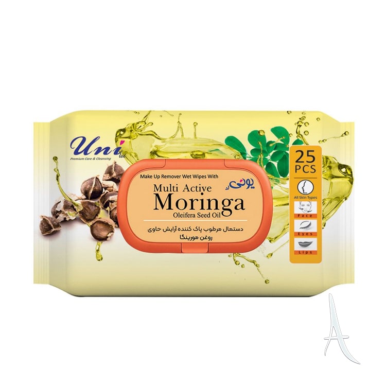 دستمال مرطوب پاک کننده آرایش یونی لد حاوی روغن مورینگا